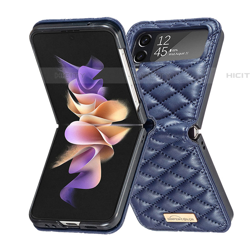 Luxus Leder Hülle Handyhülle und Kunststoff Schutzhülle Hartschalen Tasche S02 für Samsung Galaxy Z Flip4 5G Blau