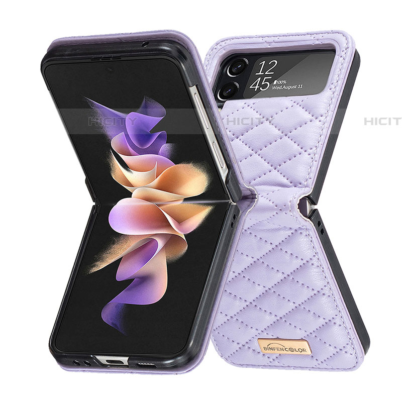 Luxus Leder Hülle Handyhülle und Kunststoff Schutzhülle Hartschalen Tasche S02 für Samsung Galaxy Z Flip4 5G Violett