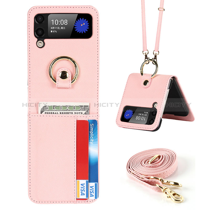 Luxus Leder Hülle Handyhülle und Kunststoff Schutzhülle Hartschalen Tasche S03 für Samsung Galaxy Z Flip3 5G Rosa Plus