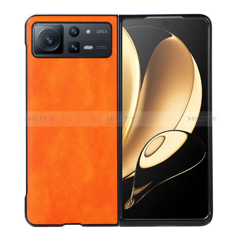 Luxus Leder Hülle Handyhülle und Kunststoff Schutzhülle Hartschalen Tasche S03 für Xiaomi Mix Fold 2 5G Orange Plus