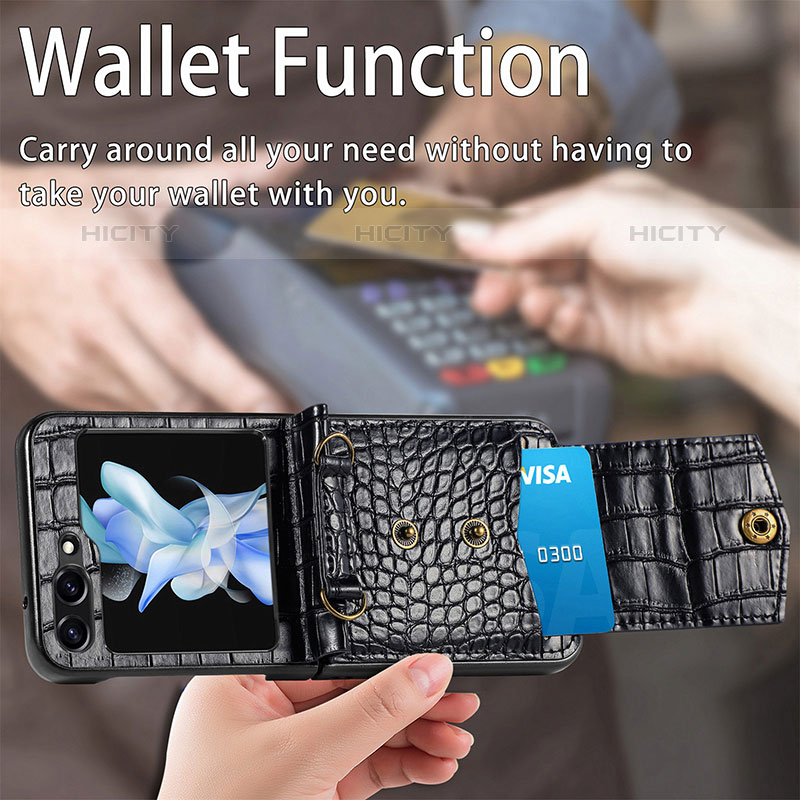 Luxus Leder Hülle Handyhülle und Kunststoff Schutzhülle Hartschalen Tasche S05D für Samsung Galaxy Z Flip5 5G