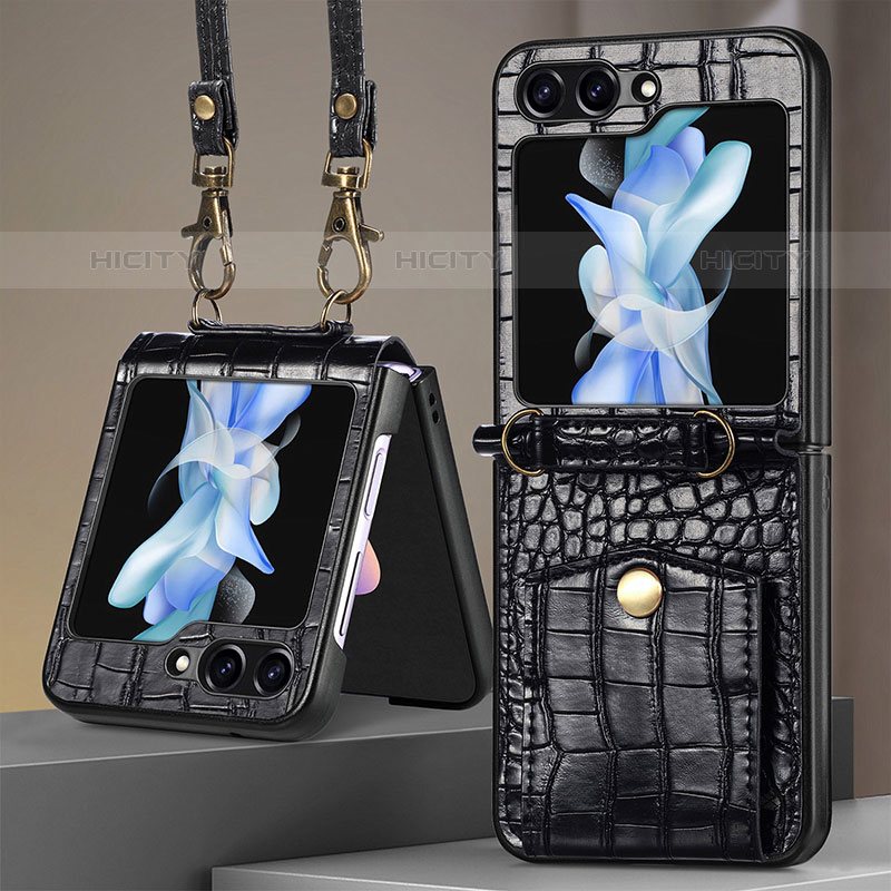 Luxus Leder Hülle Handyhülle und Kunststoff Schutzhülle Hartschalen Tasche S05D für Samsung Galaxy Z Flip5 5G