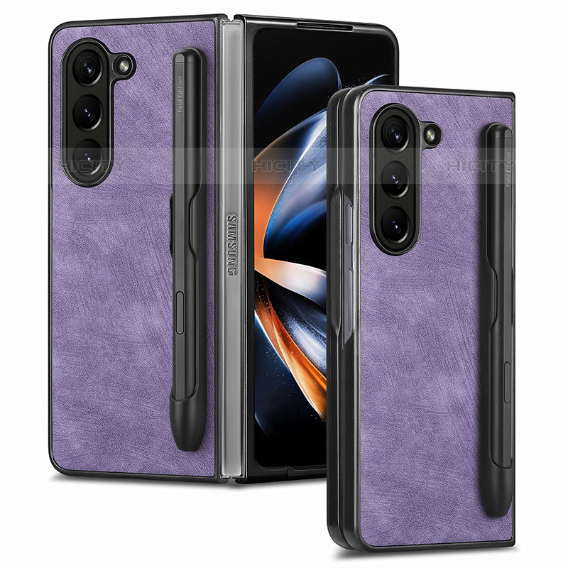 Luxus Leder Hülle Handyhülle und Kunststoff Schutzhülle Hartschalen Tasche S05D für Samsung Galaxy Z Fold5 5G Violett