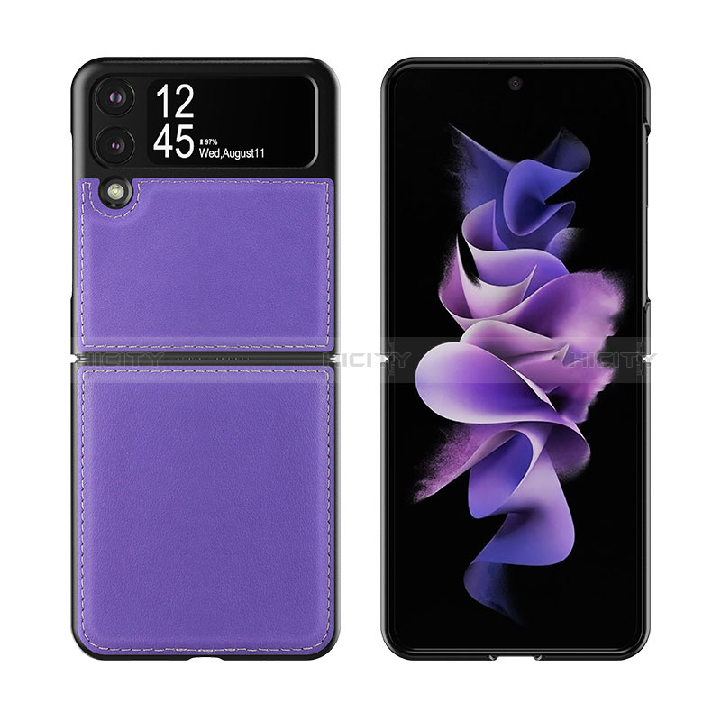 Luxus Leder Hülle Handyhülle und Kunststoff Schutzhülle Hartschalen Tasche S06 für Samsung Galaxy Z Flip3 5G Violett