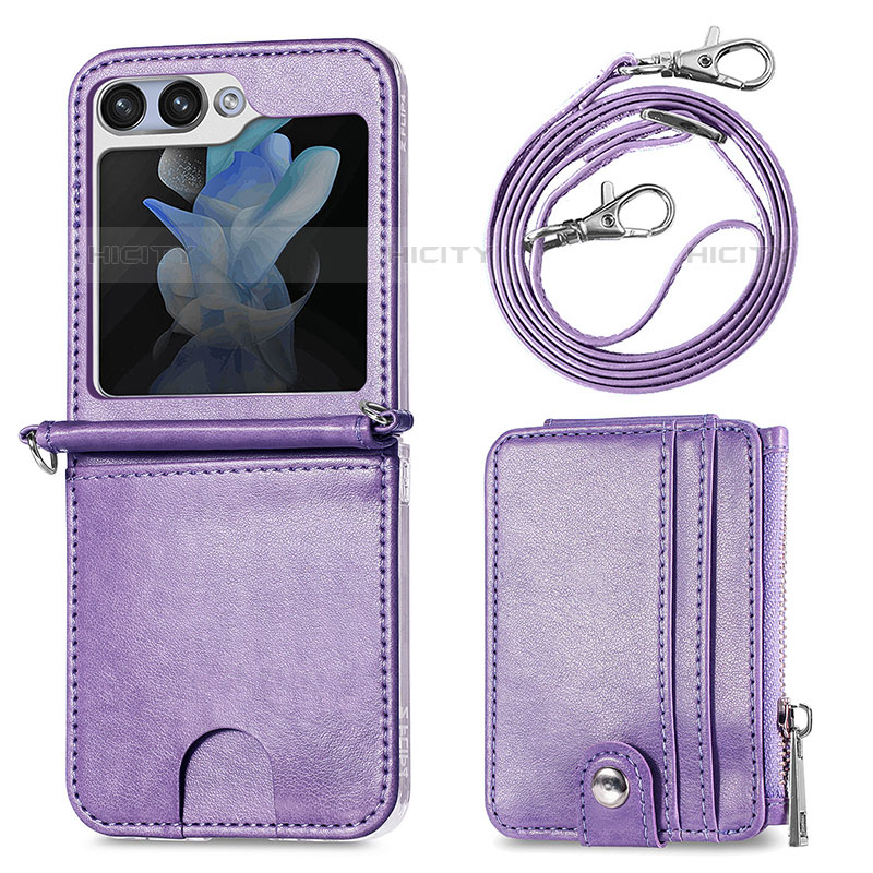 Luxus Leder Hülle Handyhülle und Kunststoff Schutzhülle Hartschalen Tasche S07D für Samsung Galaxy Z Flip5 5G Violett