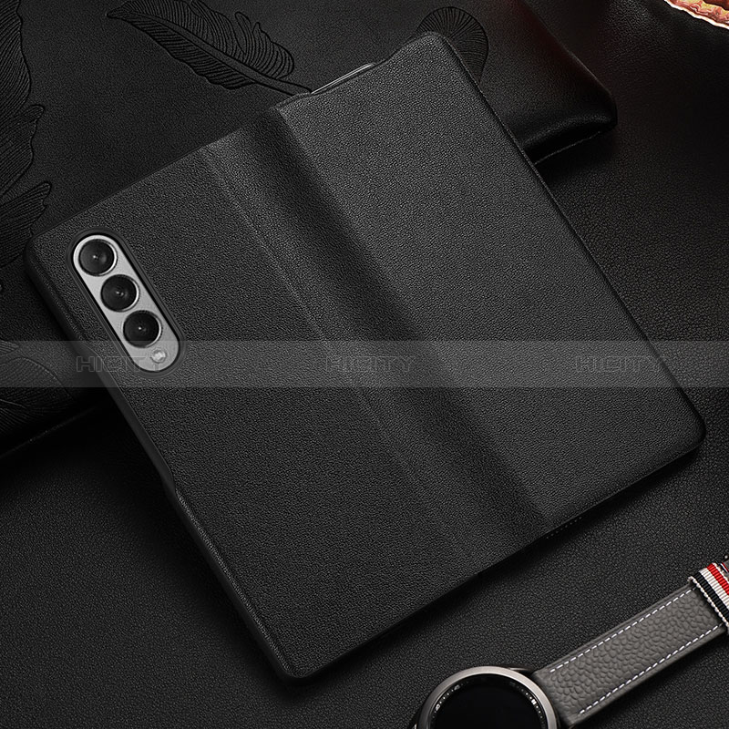 Luxus Leder Hülle Handyhülle und Kunststoff Schutzhülle Hartschalen Tasche S08 für Samsung Galaxy Z Fold3 5G Schwarz