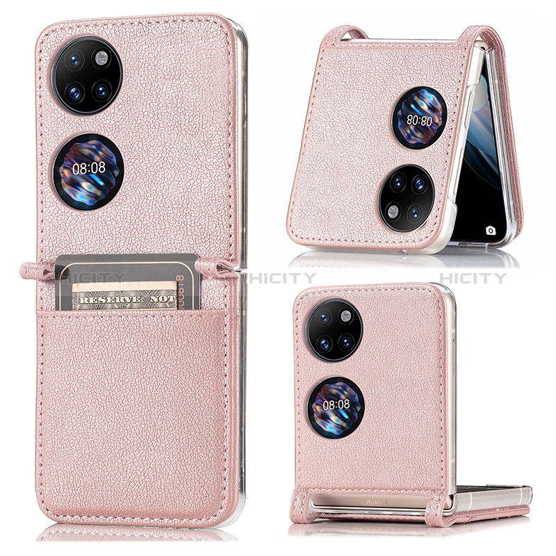 Luxus Leder Hülle Handyhülle und Kunststoff Schutzhülle Hartschalen Tasche SD1 für Huawei P50 Pocket Rosegold Plus