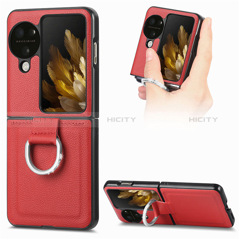 Luxus Leder Hülle Handyhülle und Kunststoff Schutzhülle Hartschalen Tasche SD1 für Oppo Find N3 Flip 5G Rot