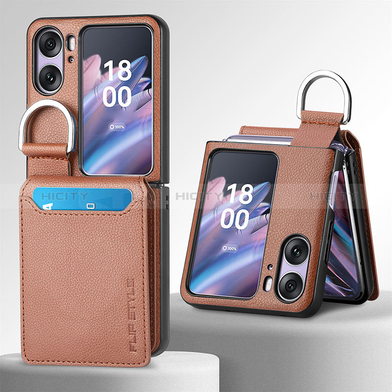 Luxus Leder Hülle Handyhülle und Kunststoff Schutzhülle Hartschalen Tasche SD12 für Oppo Find N2 Flip 5G