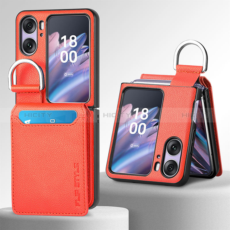 Luxus Leder Hülle Handyhülle und Kunststoff Schutzhülle Hartschalen Tasche SD12 für Oppo Find N2 Flip 5G Orange Plus