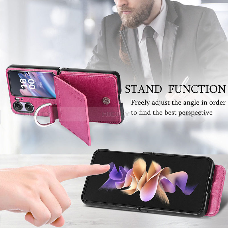 Luxus Leder Hülle Handyhülle und Kunststoff Schutzhülle Hartschalen Tasche SD13 für Oppo Find N2 Flip 5G groß