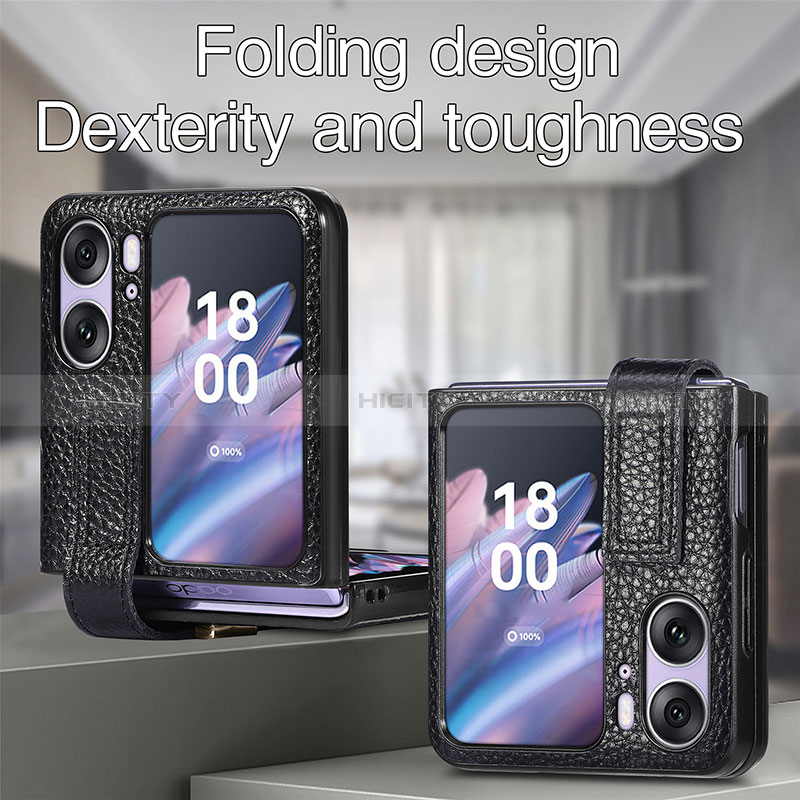 Luxus Leder Hülle Handyhülle und Kunststoff Schutzhülle Hartschalen Tasche SD3 für Oppo Find N2 Flip 5G groß