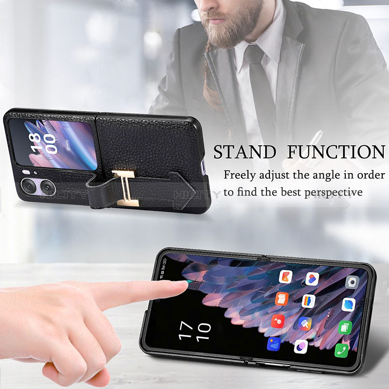 Luxus Leder Hülle Handyhülle und Kunststoff Schutzhülle Hartschalen Tasche SD3 für Oppo Find N2 Flip 5G groß