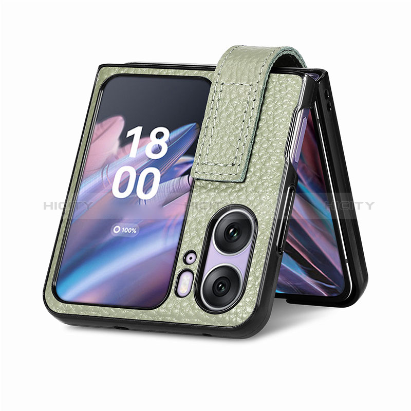 Luxus Leder Hülle Handyhülle und Kunststoff Schutzhülle Hartschalen Tasche SD3 für Oppo Find N2 Flip 5G Grün