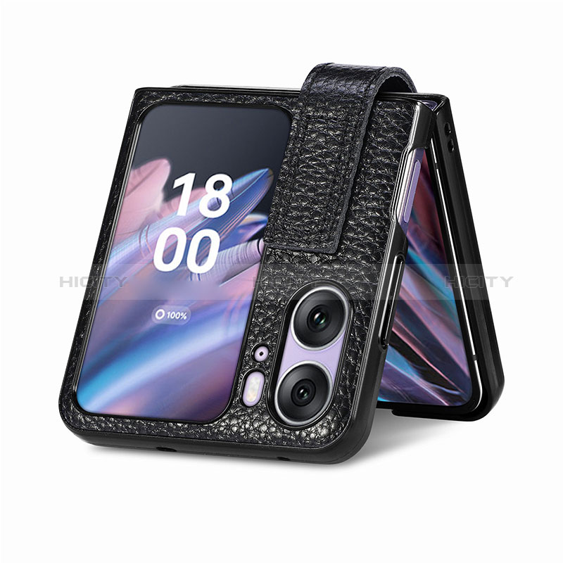 Luxus Leder Hülle Handyhülle und Kunststoff Schutzhülle Hartschalen Tasche SD3 für Oppo Find N2 Flip 5G Schwarz