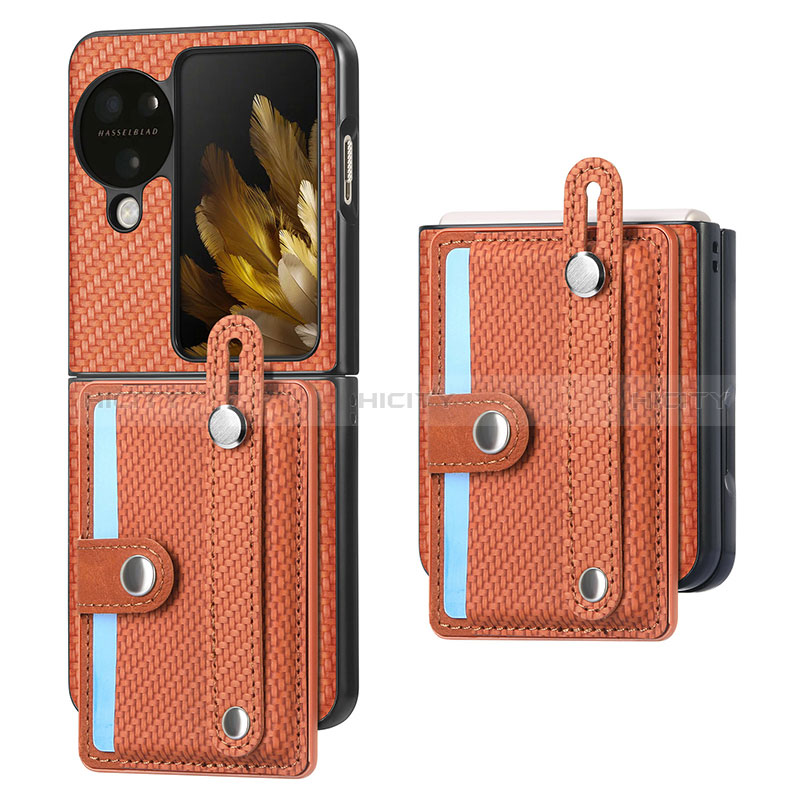 Luxus Leder Hülle Handyhülle und Kunststoff Schutzhülle Hartschalen Tasche SD3 für Oppo Find N3 Flip 5G Orange