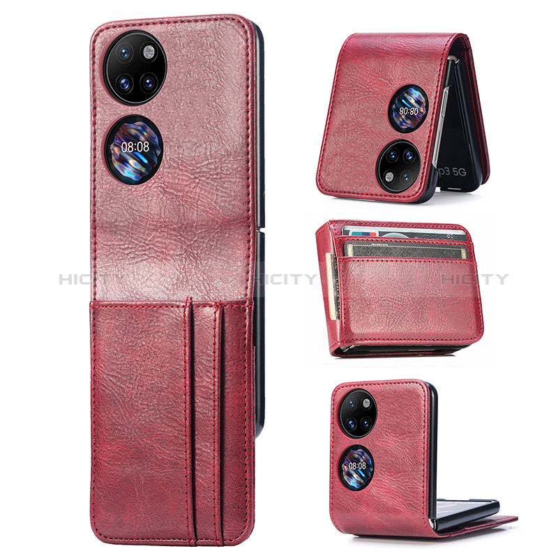 Luxus Leder Hülle Handyhülle und Kunststoff Schutzhülle Hartschalen Tasche SD4 für Huawei P50 Pocket Rot Plus