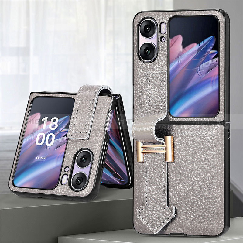 Luxus Leder Hülle Handyhülle und Kunststoff Schutzhülle Hartschalen Tasche SD4 für Oppo Find N2 Flip 5G