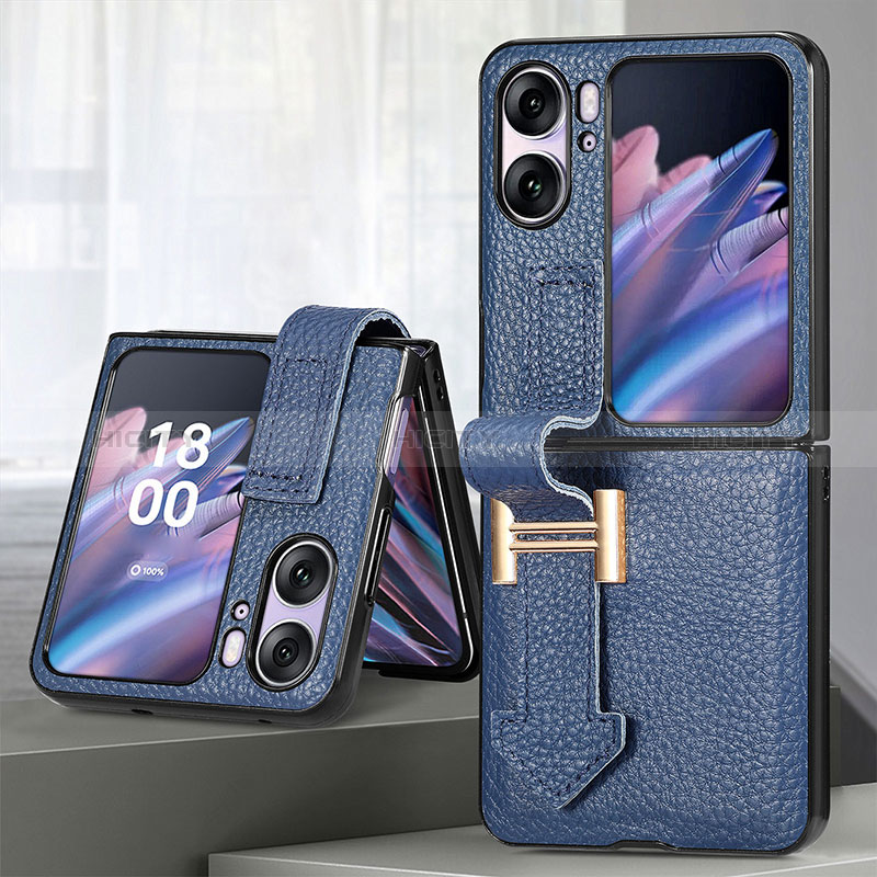 Luxus Leder Hülle Handyhülle und Kunststoff Schutzhülle Hartschalen Tasche SD4 für Oppo Find N2 Flip 5G groß