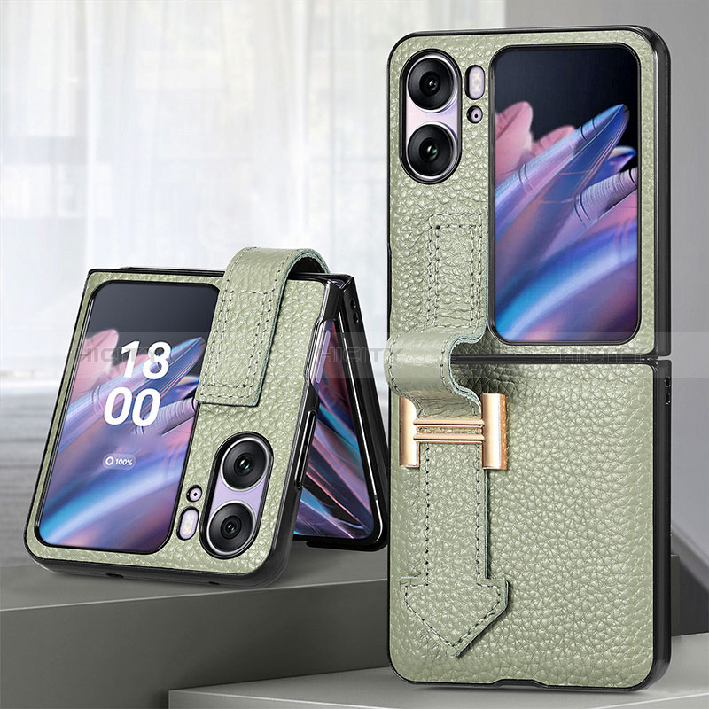 Luxus Leder Hülle Handyhülle und Kunststoff Schutzhülle Hartschalen Tasche SD4 für Oppo Find N2 Flip 5G