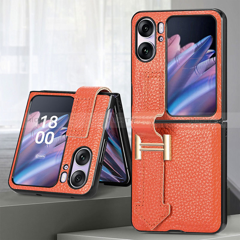 Luxus Leder Hülle Handyhülle und Kunststoff Schutzhülle Hartschalen Tasche SD4 für Oppo Find N2 Flip 5G groß