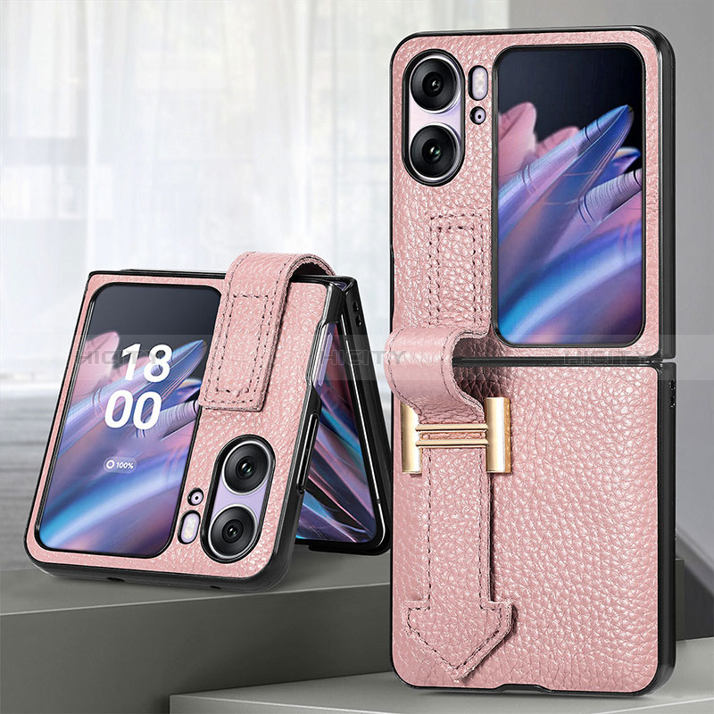 Luxus Leder Hülle Handyhülle und Kunststoff Schutzhülle Hartschalen Tasche SD4 für Oppo Find N2 Flip 5G Rosa Plus