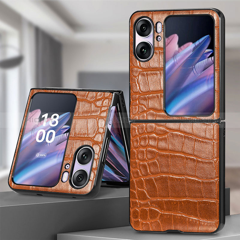 Luxus Leder Hülle Handyhülle und Kunststoff Schutzhülle Hartschalen Tasche SD5 für Oppo Find N2 Flip 5G