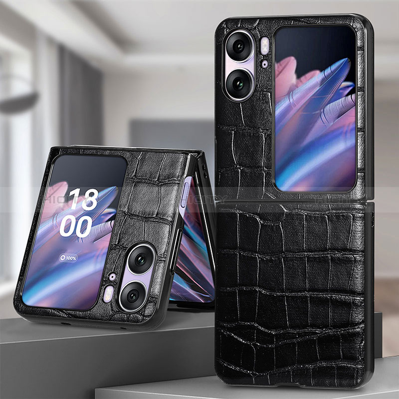 Luxus Leder Hülle Handyhülle und Kunststoff Schutzhülle Hartschalen Tasche SD5 für Oppo Find N2 Flip 5G groß