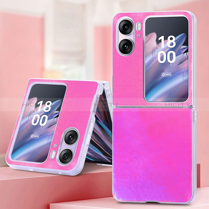 Luxus Leder Hülle Handyhülle und Kunststoff Schutzhülle Hartschalen Tasche SD6 für Oppo Find N2 Flip 5G Pink Plus