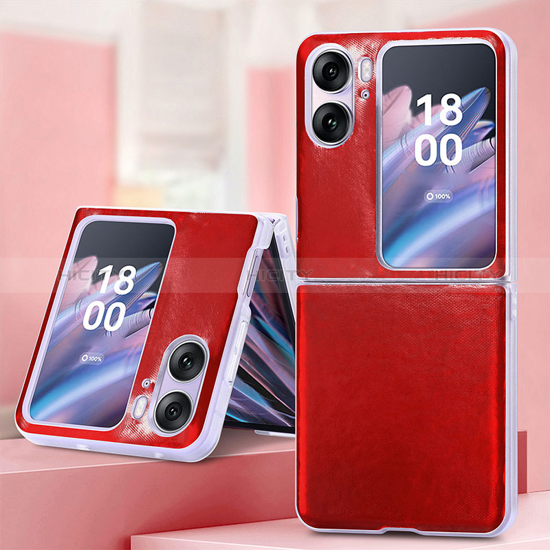 Luxus Leder Hülle Handyhülle und Kunststoff Schutzhülle Hartschalen Tasche SD6 für Oppo Find N2 Flip 5G Rot Plus