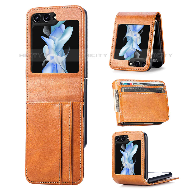 Luxus Leder Hülle Handyhülle und Kunststoff Schutzhülle Hartschalen Tasche SD6 für Samsung Galaxy Z Flip5 5G groß