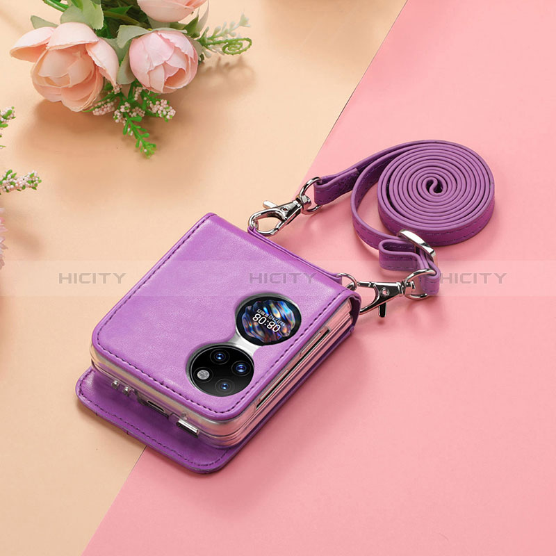 Luxus Leder Hülle Handyhülle und Kunststoff Schutzhülle Hartschalen Tasche SD7 für Huawei P50 Pocket Violett