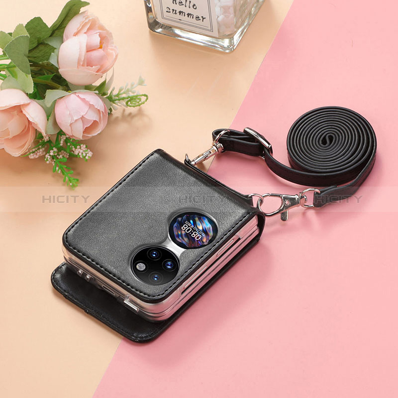 Luxus Leder Hülle Handyhülle und Kunststoff Schutzhülle Hartschalen Tasche SD7 für Huawei P60 Pocket groß