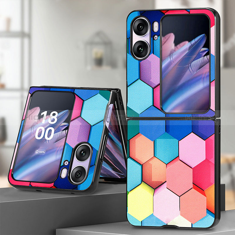 Luxus Leder Hülle Handyhülle und Kunststoff Schutzhülle Hartschalen Tasche SD7 für Oppo Find N2 Flip 5G groß