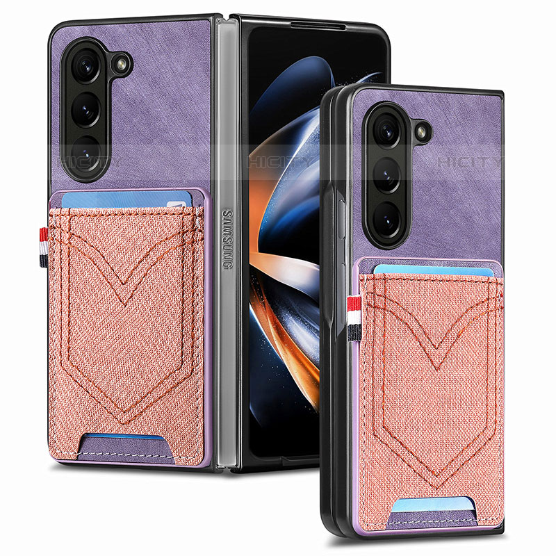 Luxus Leder Hülle Handyhülle und Kunststoff Schutzhülle Hartschalen Tasche SD7 für Samsung Galaxy Z Fold5 5G Violett