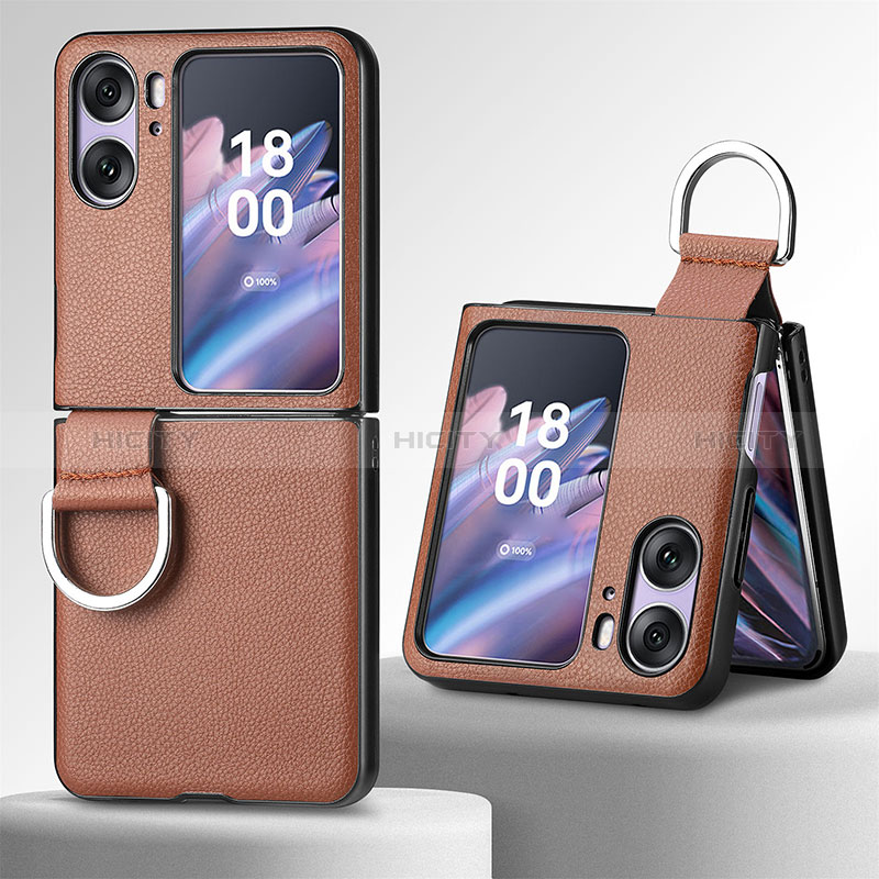 Luxus Leder Hülle Handyhülle und Kunststoff Schutzhülle Hartschalen Tasche SD8 für Oppo Find N2 Flip 5G Braun Plus