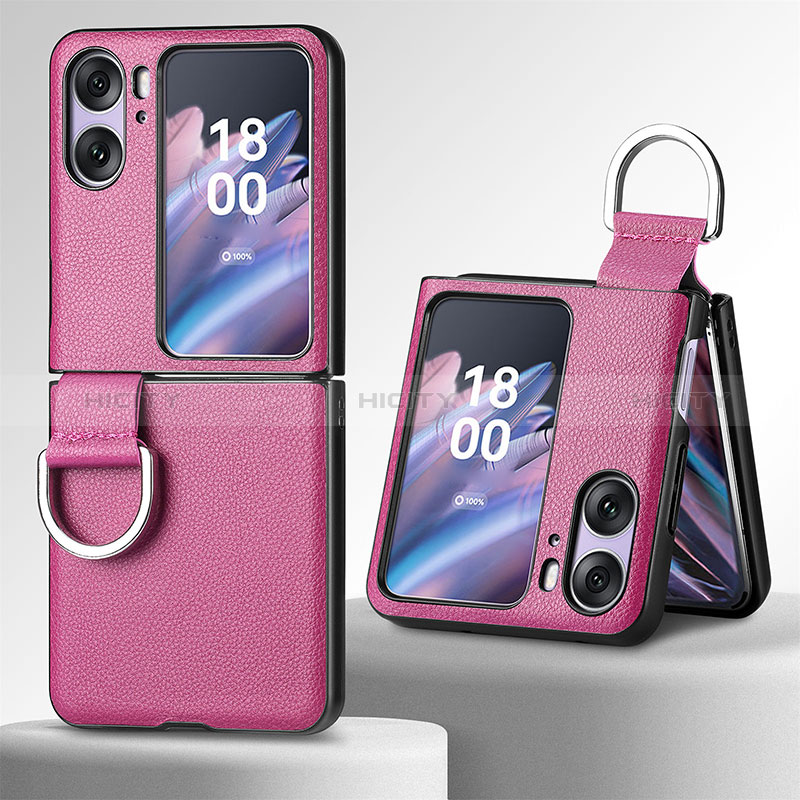 Luxus Leder Hülle Handyhülle und Kunststoff Schutzhülle Hartschalen Tasche SD8 für Oppo Find N2 Flip 5G Violett