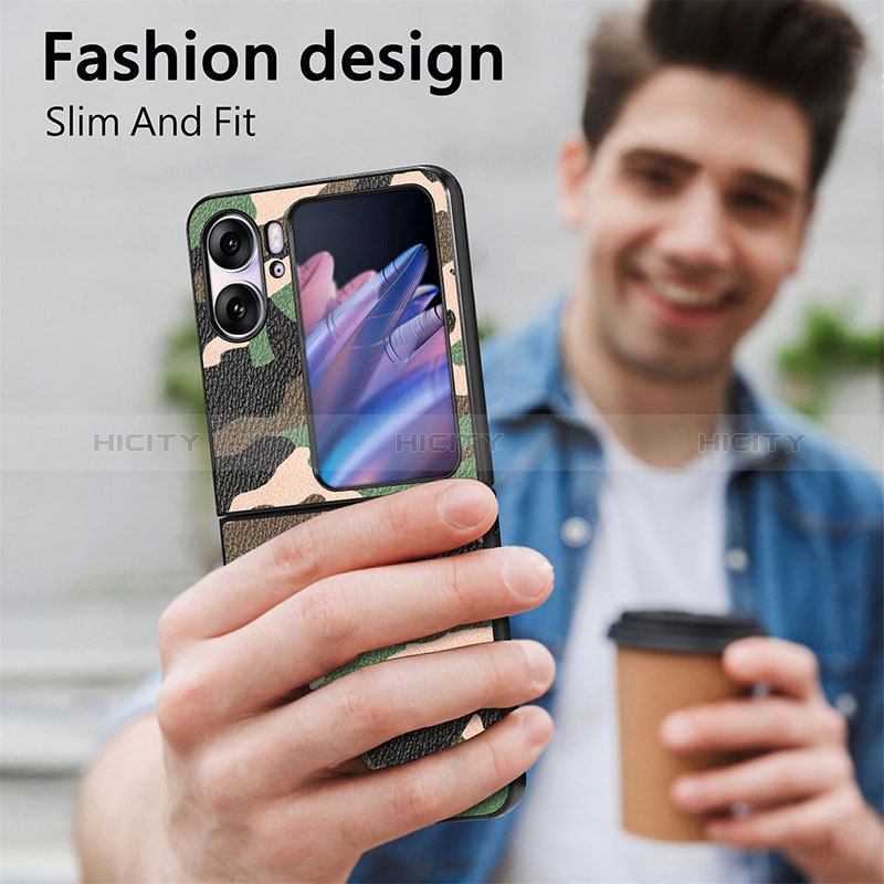 Luxus Leder Hülle Handyhülle und Kunststoff Schutzhülle Hartschalen Tasche SD9 für Oppo Find N2 Flip 5G