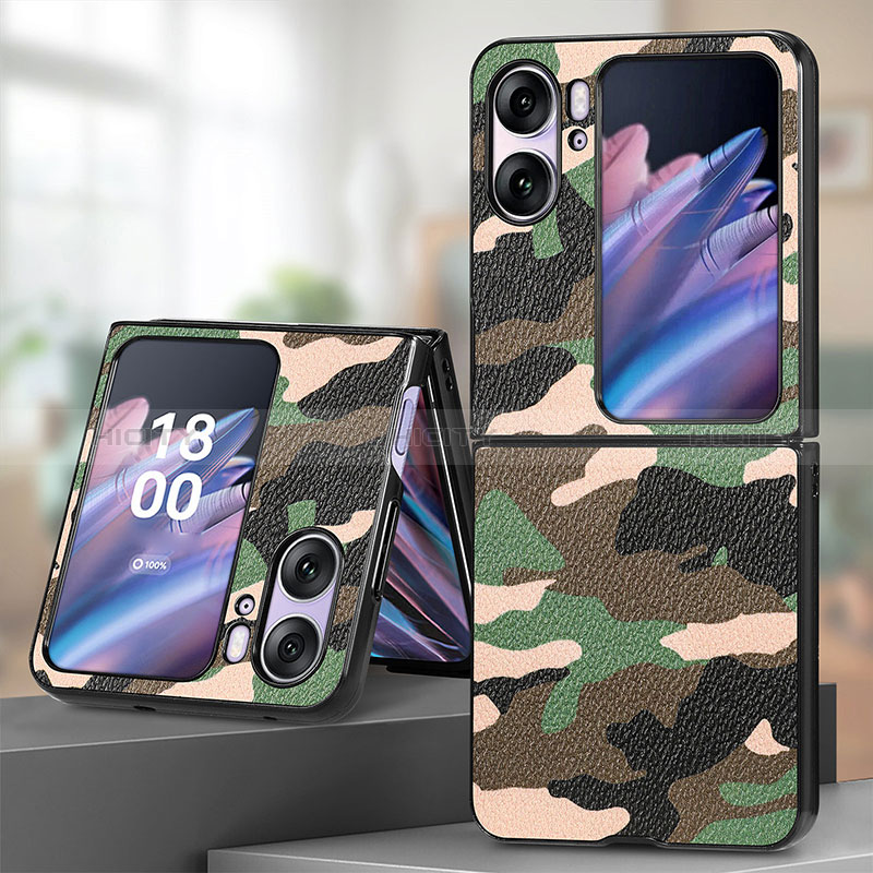 Luxus Leder Hülle Handyhülle und Kunststoff Schutzhülle Hartschalen Tasche SD9 für Oppo Find N2 Flip 5G Grün Plus