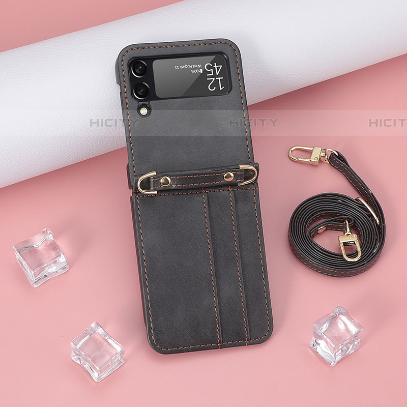 Luxus Leder Hülle Handyhülle und Kunststoff Schutzhülle Hartschalen Tasche T08 für Samsung Galaxy Z Flip4 5G Schwarz