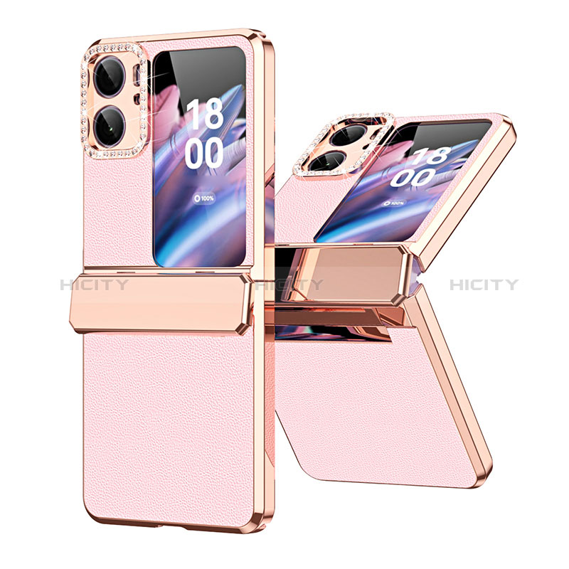 Luxus Leder Hülle Handyhülle und Kunststoff Schutzhülle Hartschalen Tasche WZ1 für Oppo Find N2 Flip 5G Rosegold Plus