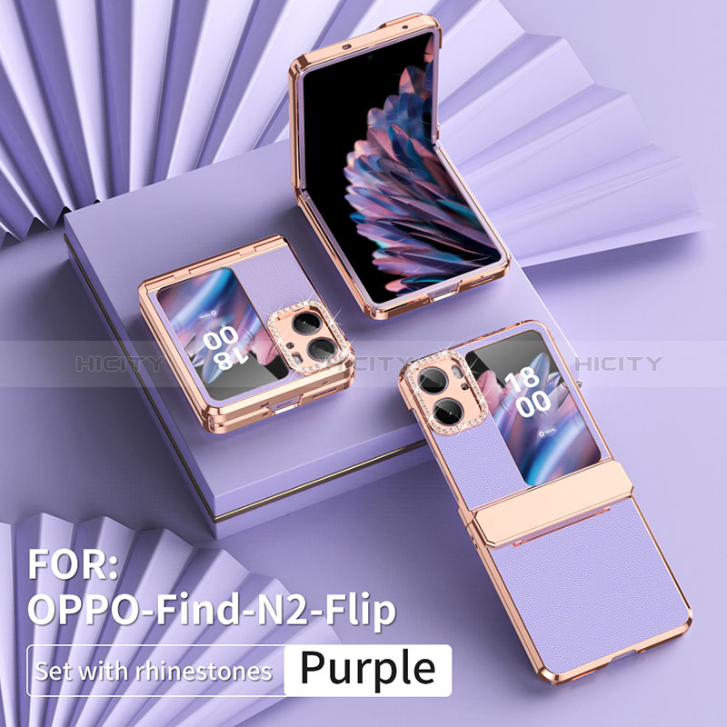 Luxus Leder Hülle Handyhülle und Kunststoff Schutzhülle Hartschalen Tasche WZ2 für Oppo Find N2 Flip 5G groß