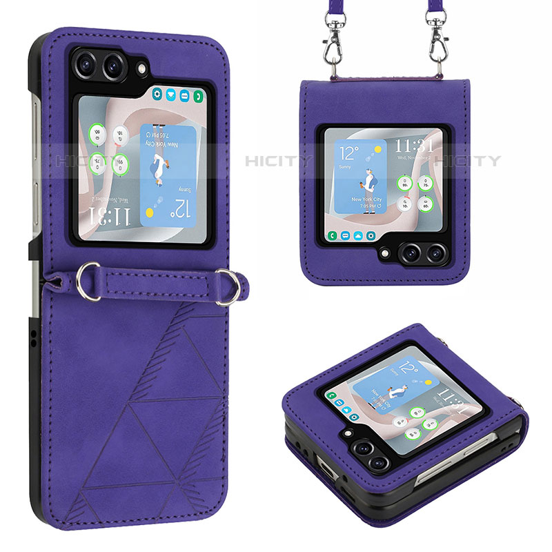 Luxus Leder Hülle Handyhülle und Kunststoff Schutzhülle Hartschalen Tasche YB3 für Samsung Galaxy Z Flip5 5G Violett