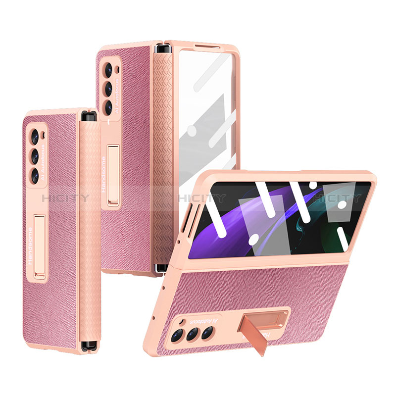 Luxus Leder Hülle Handyhülle und Kunststoff Schutzhülle Hartschalen Tasche Z03 für Samsung Galaxy Z Fold2 5G Rosegold Plus