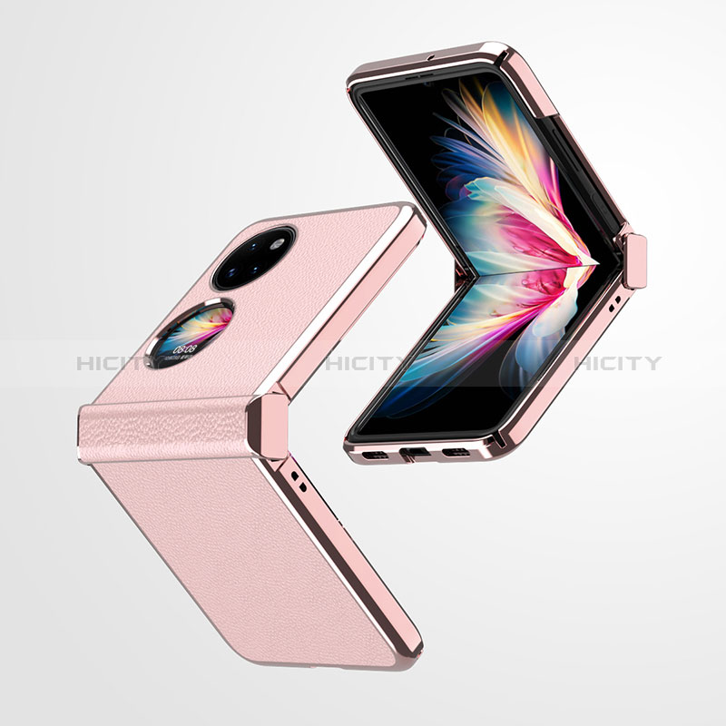 Luxus Leder Hülle Handyhülle und Kunststoff Schutzhülle Hartschalen Tasche ZL1 für Huawei P50 Pocket Rosegold