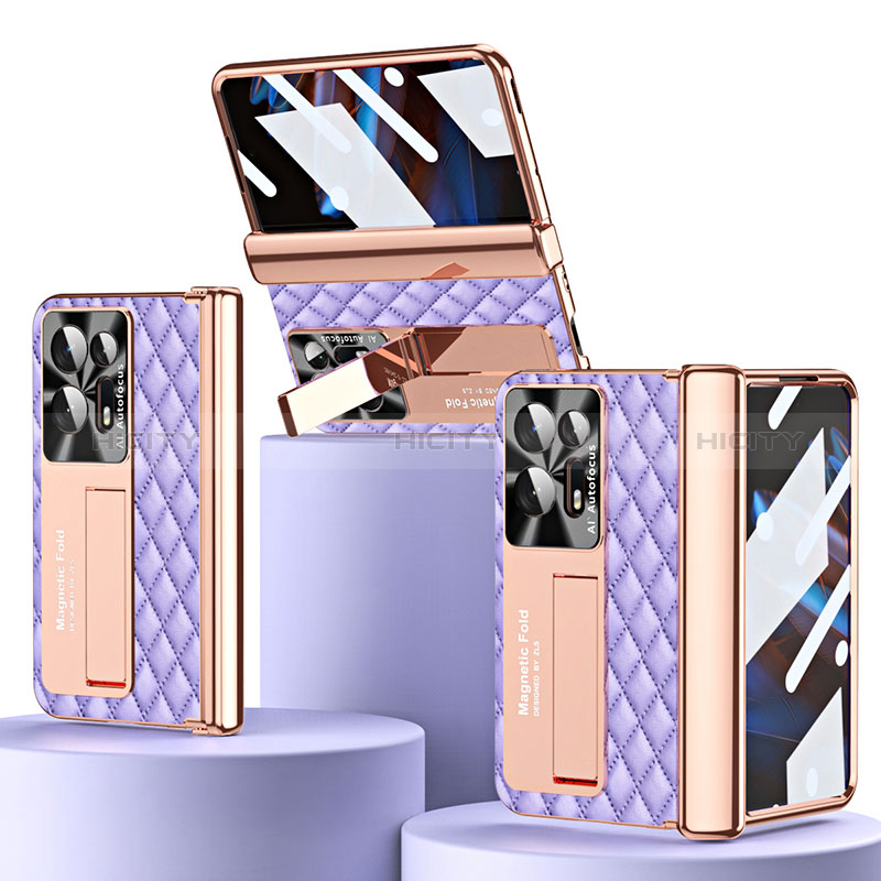 Luxus Leder Hülle Handyhülle und Kunststoff Schutzhülle Hartschalen Tasche ZL1 für Oppo Find N2 5G Violett Plus