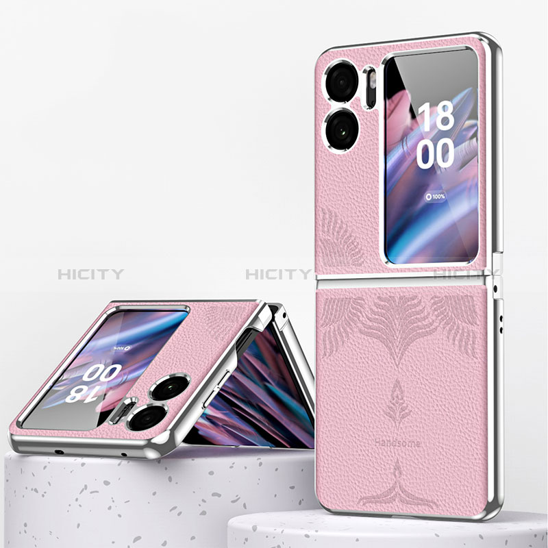 Luxus Leder Hülle Handyhülle und Kunststoff Schutzhülle Hartschalen Tasche ZL1 für Oppo Find N2 Flip 5G Rosegold