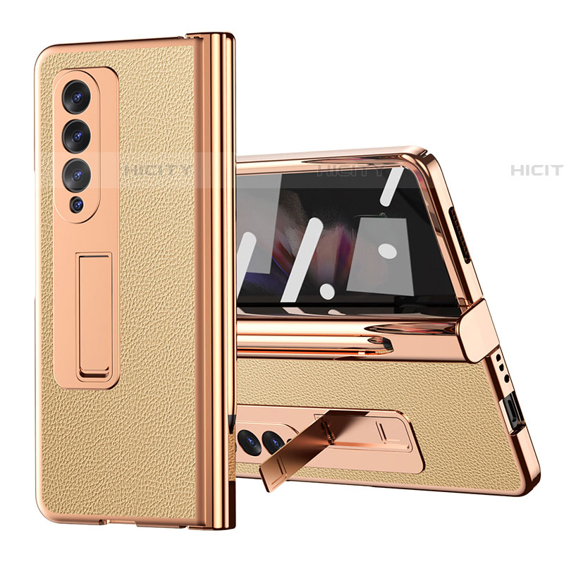 Luxus Leder Hülle Handyhülle und Kunststoff Schutzhülle Hartschalen Tasche ZL1 für Samsung Galaxy Z Fold4 5G Gold