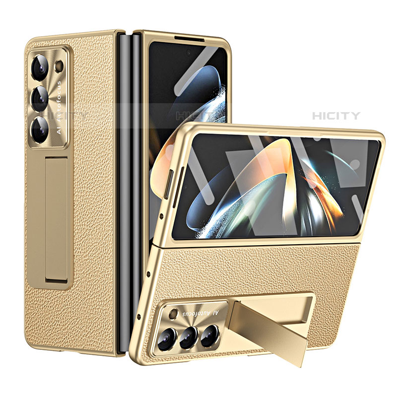 Luxus Leder Hülle Handyhülle und Kunststoff Schutzhülle Hartschalen Tasche ZL1 für Samsung Galaxy Z Fold5 5G Gold