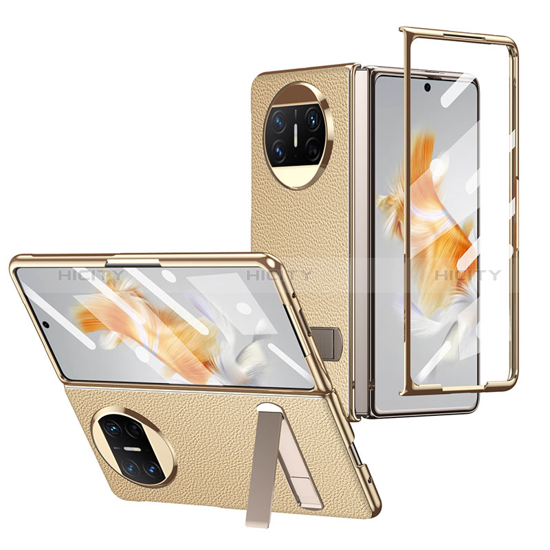 Luxus Leder Hülle Handyhülle und Kunststoff Schutzhülle Hartschalen Tasche ZL2 für Huawei Mate X3 Gold Plus